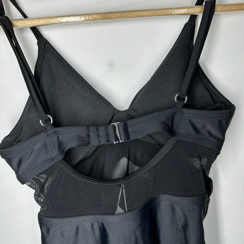 Cupshe #DASL1151BB Solid Mesh Wrap Front Cutout Black One Piece Swimsuit XS